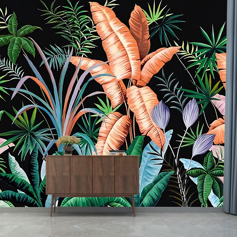 Enorme Illustrations-Wandtapete mit Bananenblättern für das Esszimmer in natürlichen Farben, individuelle Größe erhältlich