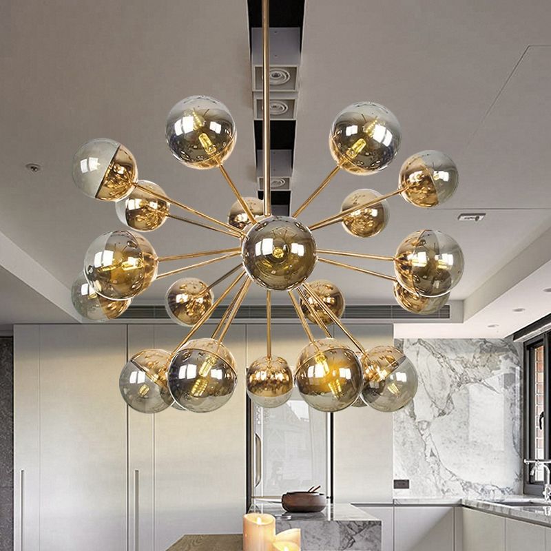 Semi-encastré Globe pour salle à manger, verre blanc/transparent/gris fumée, 9/12/15 lumières, luminaire semi-encastré contemporain en cuivre/chrome/or