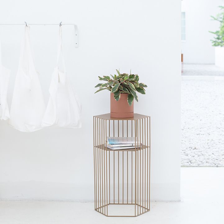 Hexagon Top Side Table Mid-Century Modern Ironcraft Frame End Table
