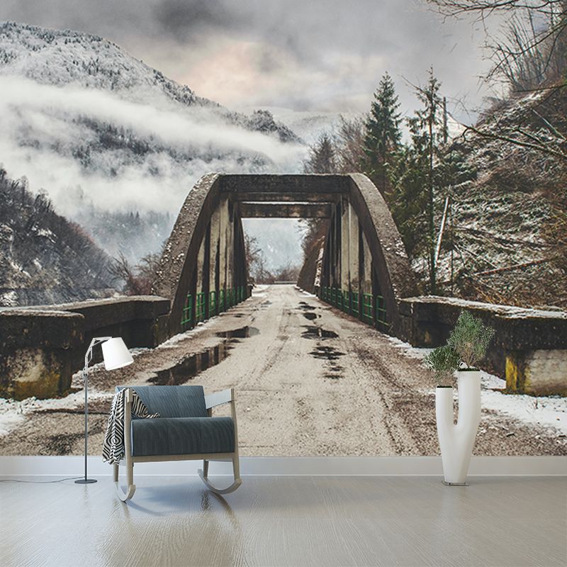 Photography Stain Resistant Mural Wallpaper Wooden Bridge Sleeping Room Wall Mural