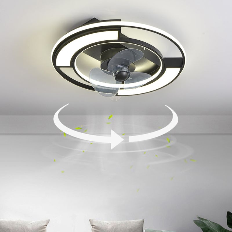 Lámpara de ventilador LED geométrico moderno de 360 grados de semi flush de montaje de montaje con rubor