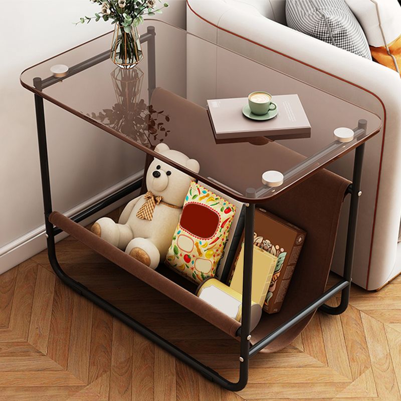 Glam Metal Side Table with Shelves Geometric Stone Top Accent Side Table