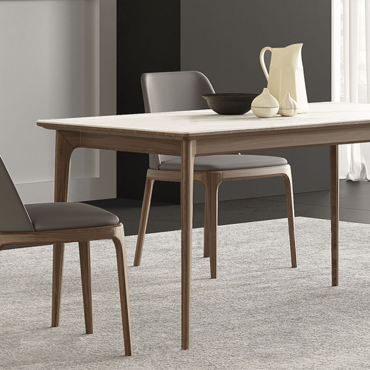 Stone Top Dining Table Set with Ash Wood Frame 1/3/4 Pieces Modern Dinette Set