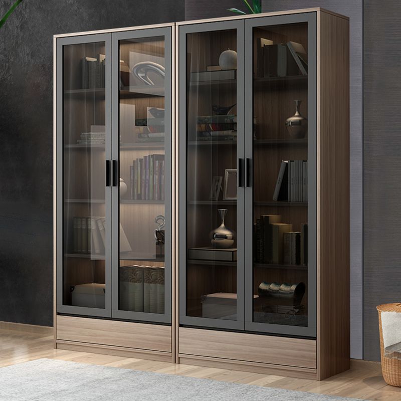 Modern Wooden Bookcase Glass Doors Closed Storage Bookshelf for Home