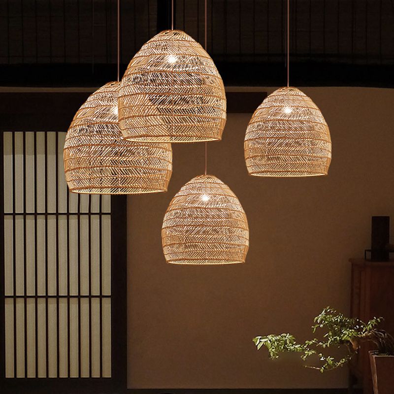 1-Light Bamboo Suspended Lighting Fixture Japanese Pendant Light Kit for Home-stay