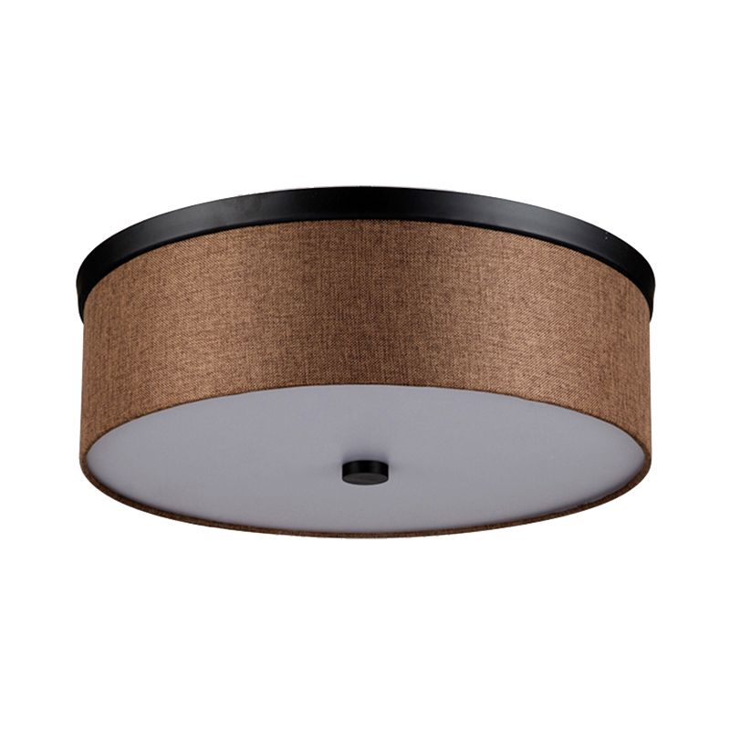 Cylinder Flush Mount Modernism Fabric Brown LED Flush Mount Ceiling Fixture, 16"/19.5" Dia