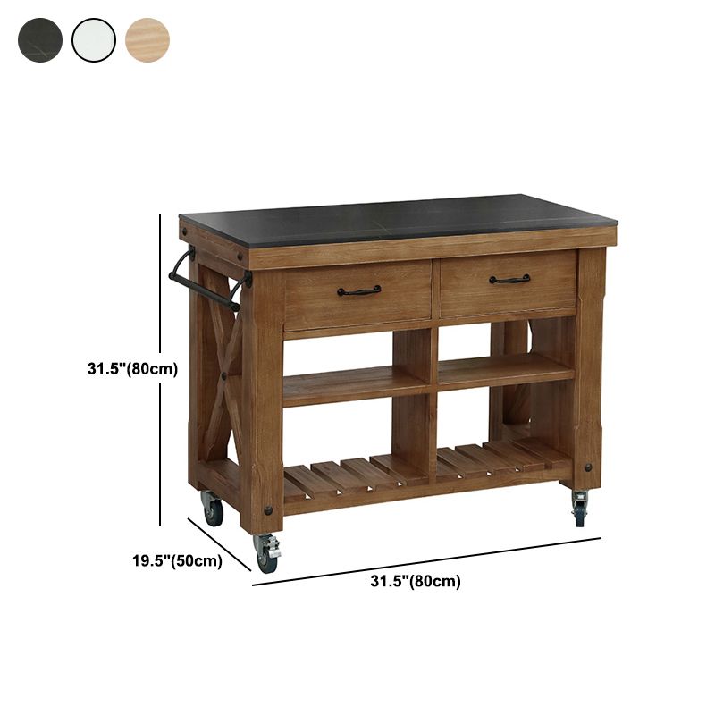 Industrial Stationary Kitchen Cart Wood Rectangular Kitchen Island Cart