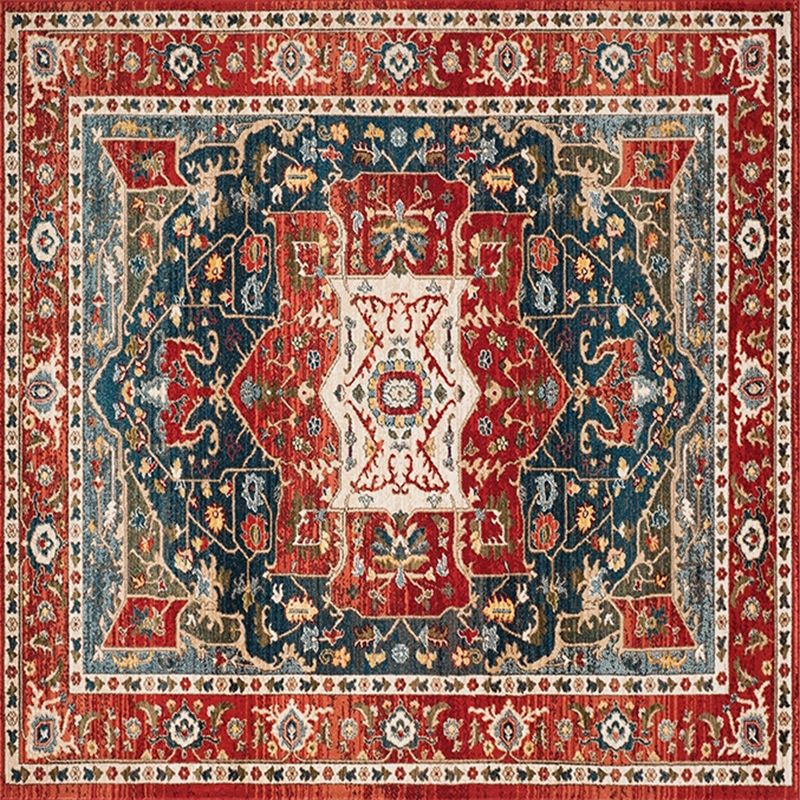 Simple Red Tone Persian Rug Polyester Spearhead Area Rug Non-Slip Backing Carpet for Living Room