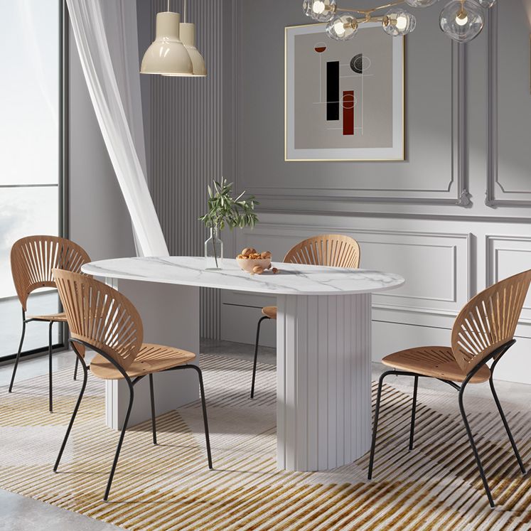 Metal Modern Oval Dining Table White Sintered Stone Table for Dining Room and Kitchen