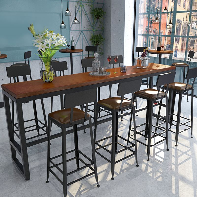 Industrial Armless Counter Stool Iron Bar Stool with Pedal and Leather Cushion