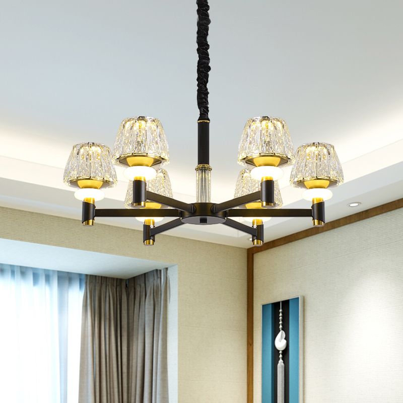 Kegel gefacetteerde kristallen hanger lichtarmatuur eenvoudige stijl 6/8-head zwarte afwerking kroonluchter lamp met sputnik ontwerp