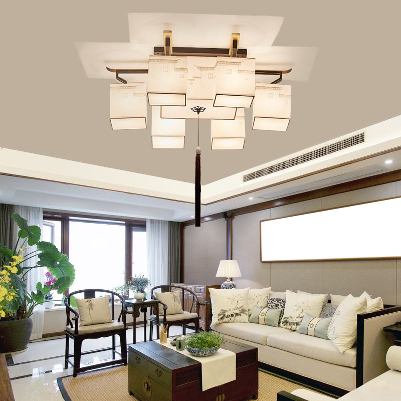 White Fabrics Ceiling Light in Traditional Style Geometric Flush Mount for Bedroom