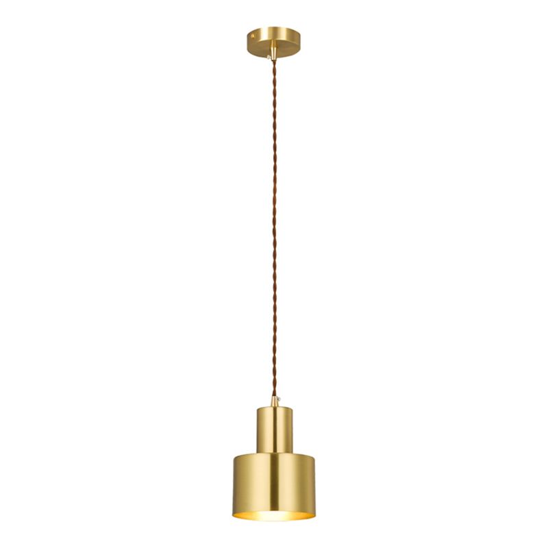 Post-Modern Cylindrical Shape Pendant Light Brass 1 Light Small Suspension Light for Living Room