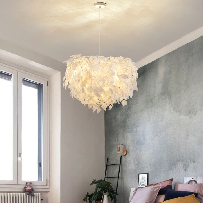 Sphere Feather Chandelier Pendant Light Contemporary Bedroom Suspended Lighting Fixture