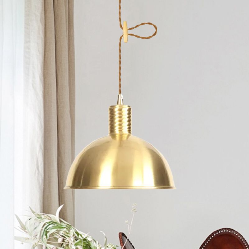 Dome Metal Drop Pendant Farmhouse 1 Light Living Room Hanging Ceiling Light in Gold