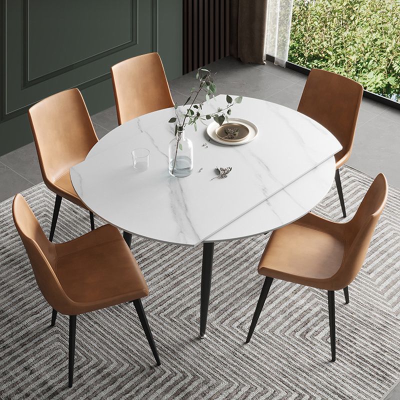 Modern Style Sintered Stone Dining Table White Round Home Table with Black Frame