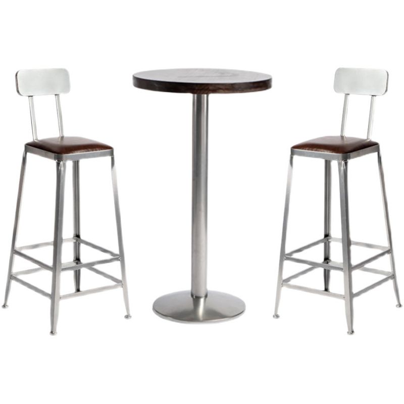 1/2/3 Pieces Industrial Pub Table Set Silver and Brown Bar Table and Stools
