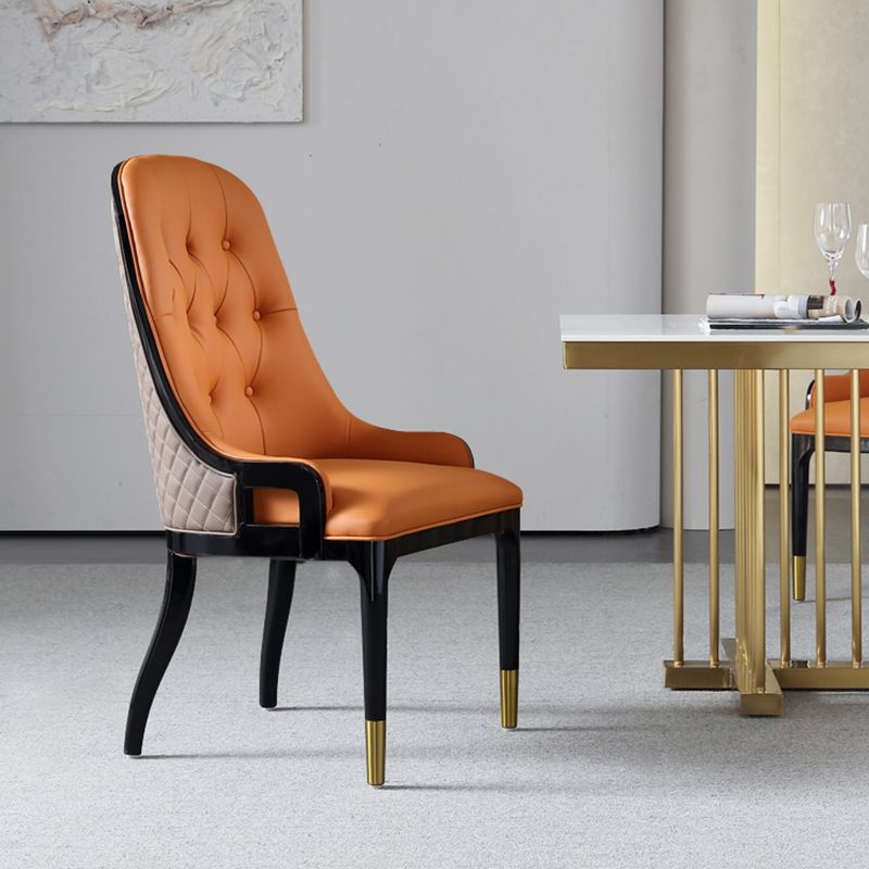 Minimalist Design Leather Dining Side Chair Solid Back Arm Chairs for Kitchen