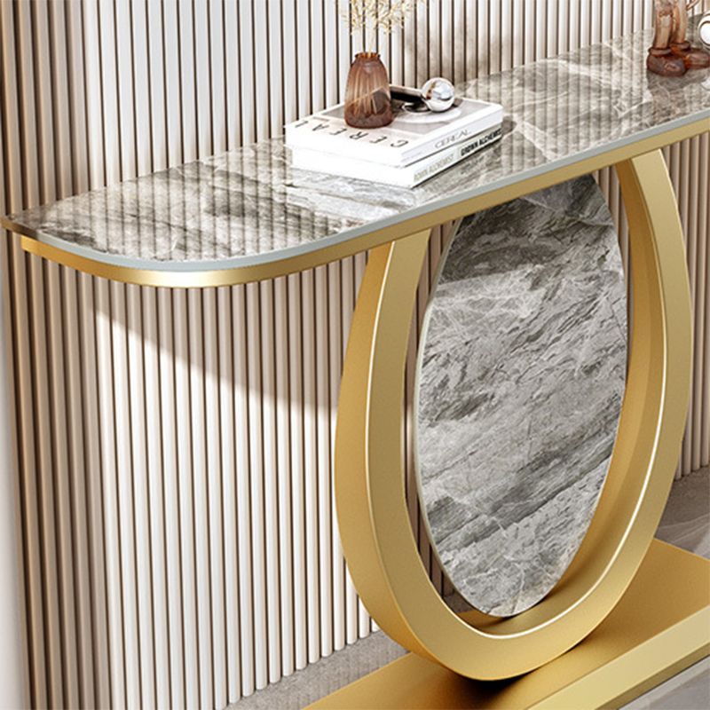 Glam Stone Accent Table Half Moon Console Sofa Table for Hall