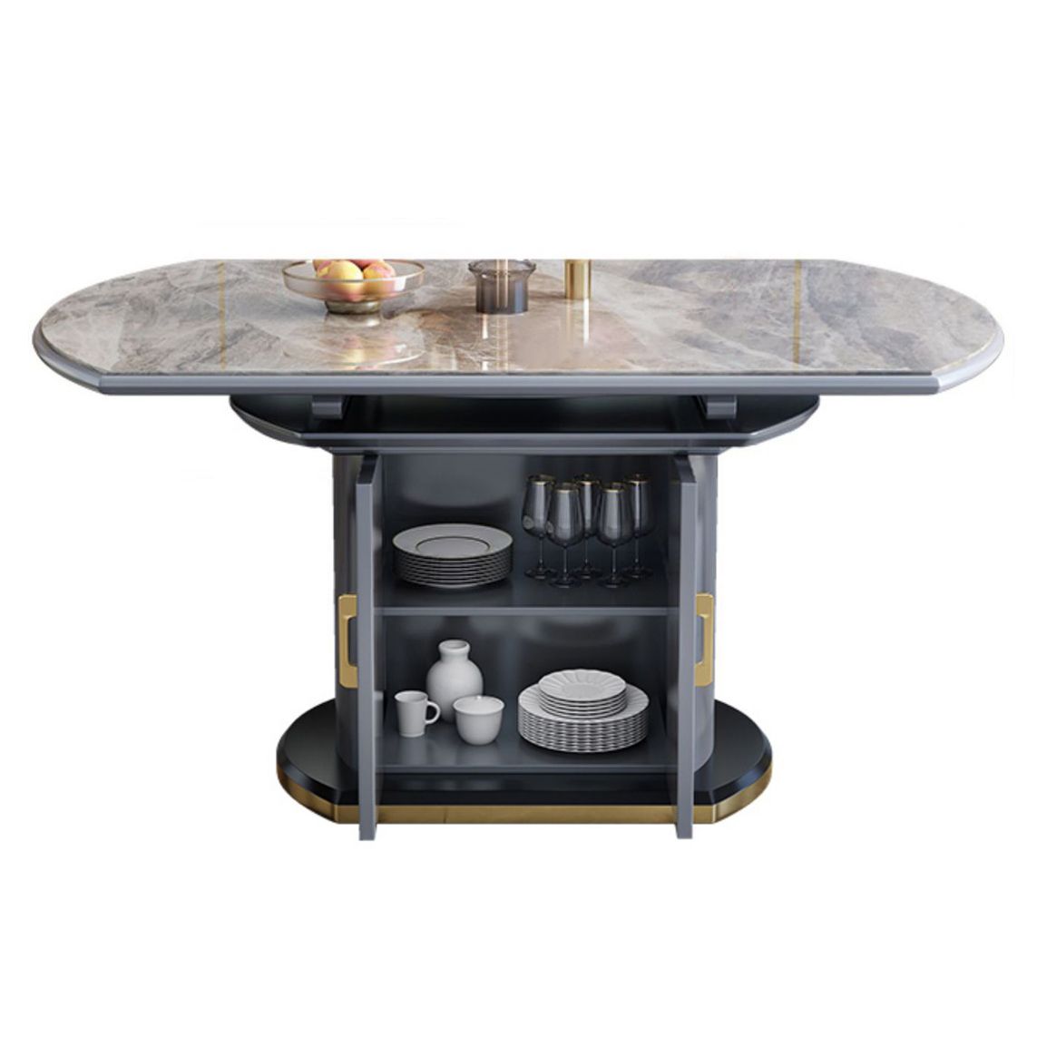 Round Stone Dining Table Traditional Luxury Extendable Dining Table with Pedestal Base