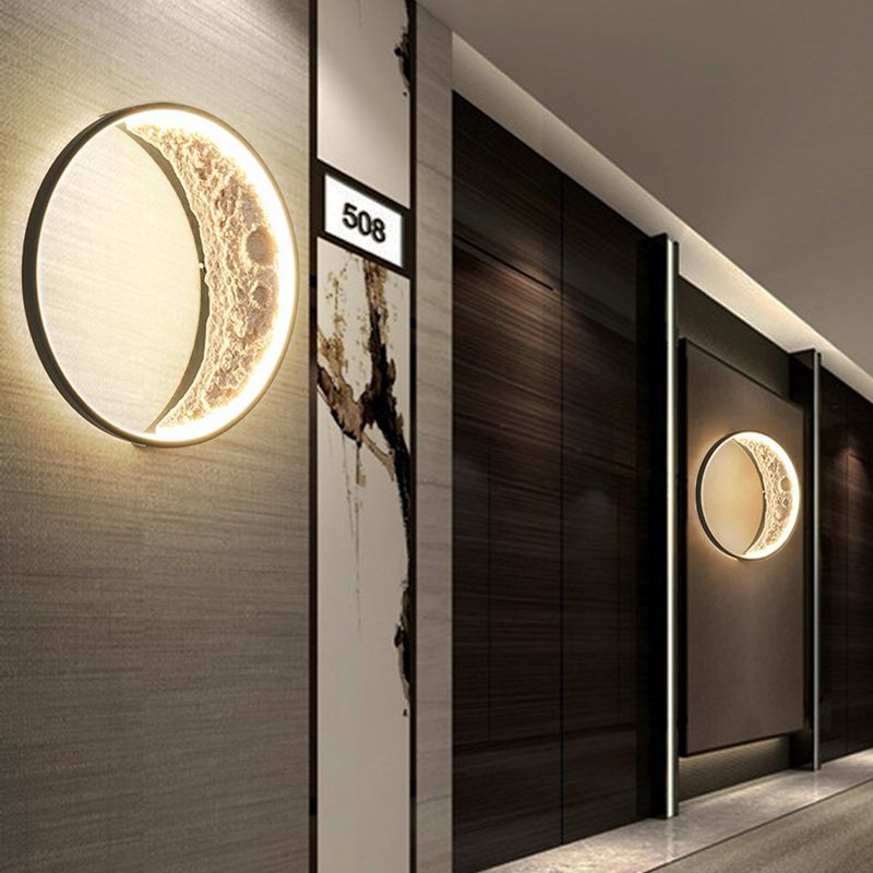 Modern Metal Wall Sconce Circle Shape Wall Light with Resin Shade for Bedroom