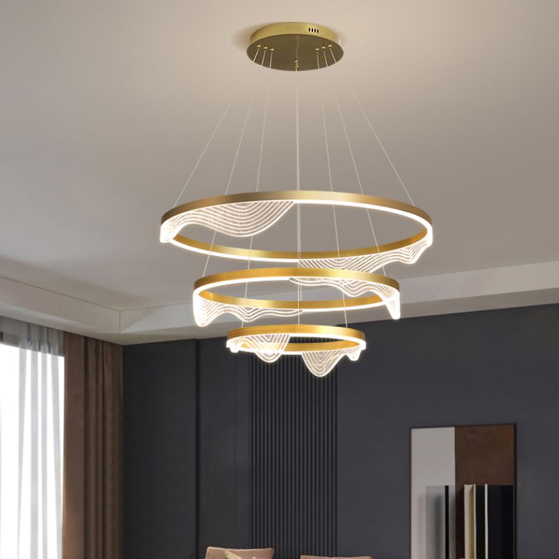 LED POST-MODERN HED sospeso Gold a sospensione 2/3 a livello Wavy-bordo lampadario rotondo con ombra acrilica