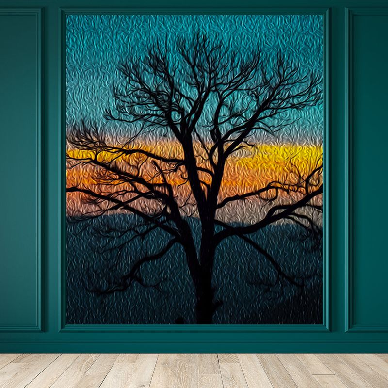Modern Bare Tree Scenery Mural Decal Blue Waterproofing Wall Covering for Bedroom