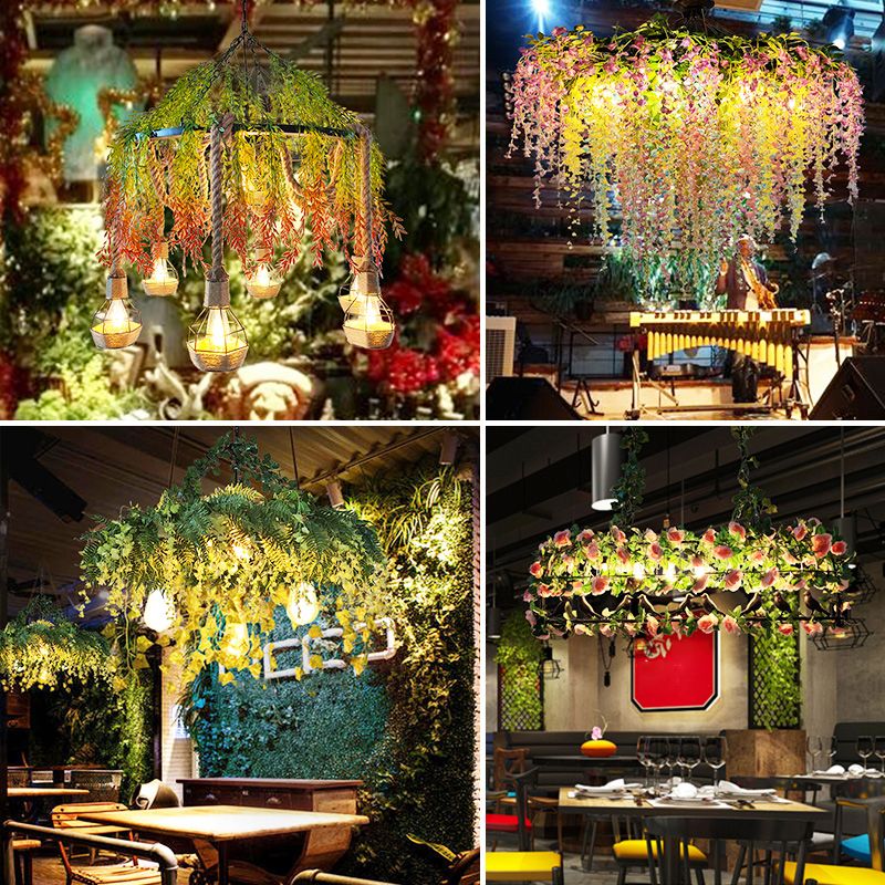 Industrial Artificial Botanic Hanging Lamp Metal Chandelier Light Fixture for Restaurant