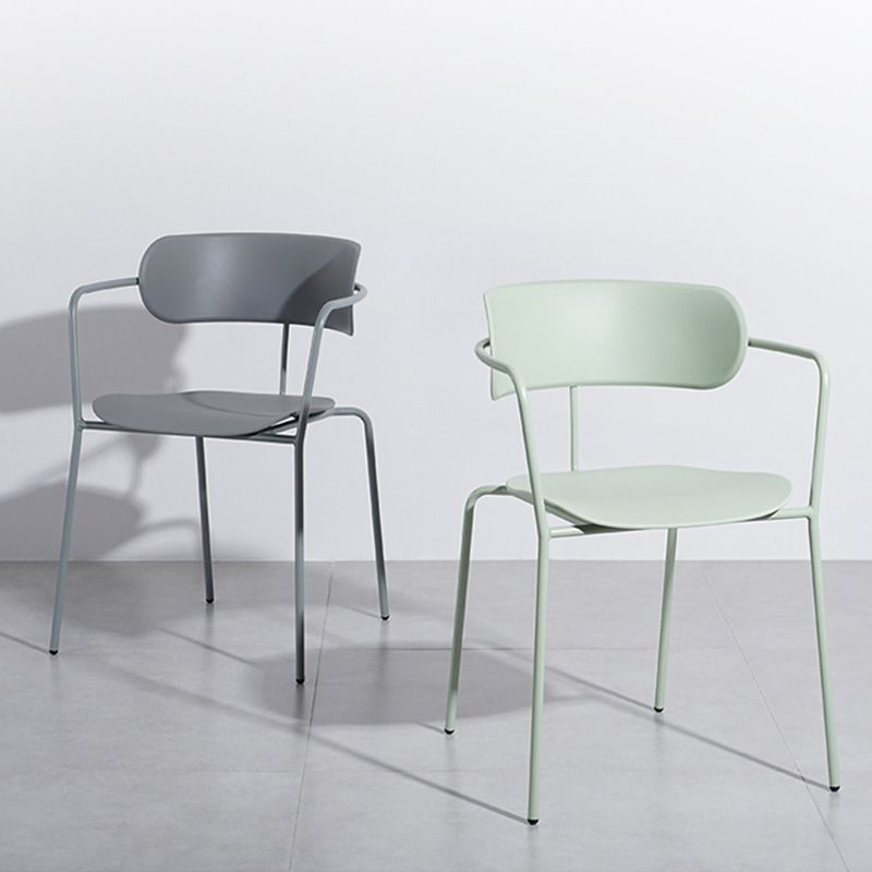 Contemporary Style Arm Chair Plastic Open Back Side Dining Chair with Metal Base