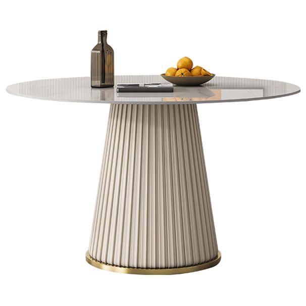 Round Traditional Luxury Dining Table White Sintered Stone Table with White Pedestal Base