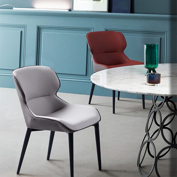 Silla de comedor tapizada de metal con respaldo de alas para interiores industriales (juego de 2)