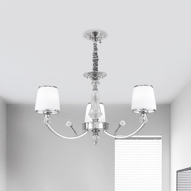 White Glass Cone Hanging Chandelier Modernism 3/6 Lights Suspended Lighting Fixture in Chrome
