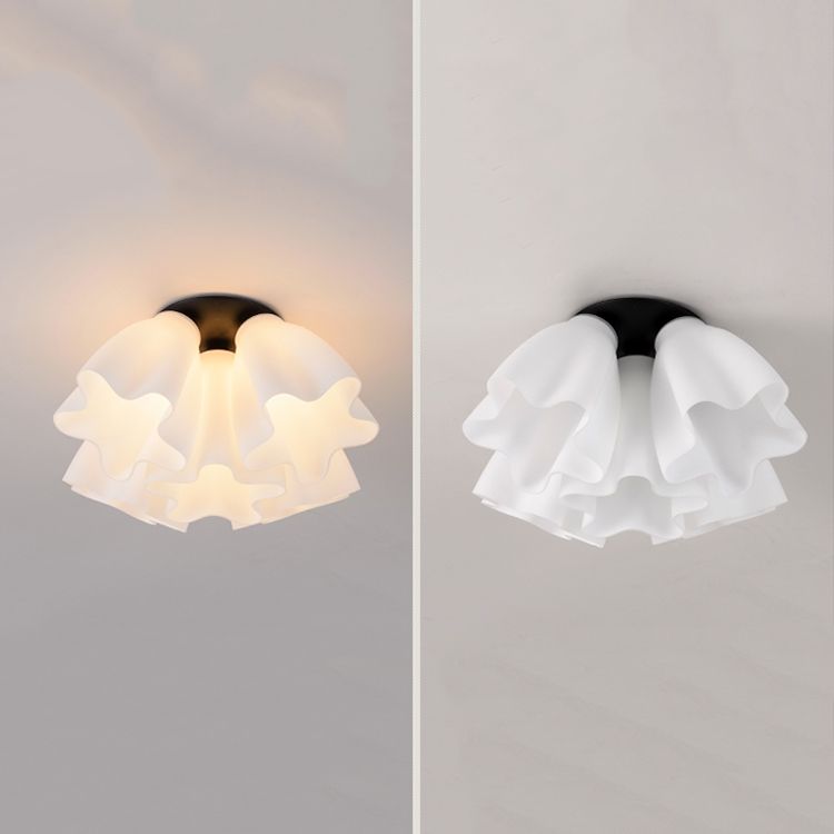 Glass Black Ceiling Flush Mount Light Floral Minimalist Ceiling Mounted Fixture