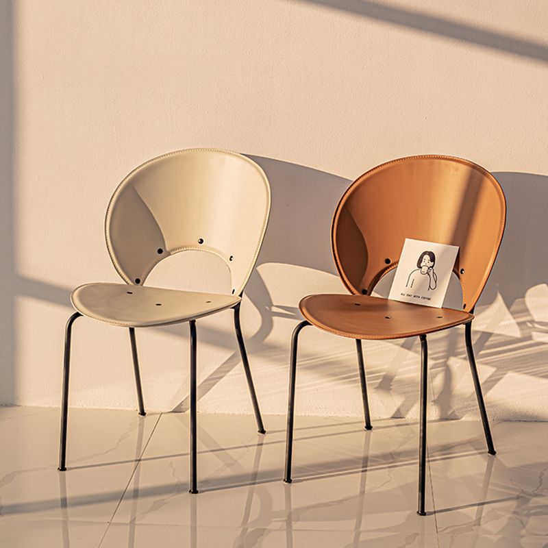 Sillas de comedor de estilo moderno, sillas laterales sin brazos con respaldo abierto y patas de metal para cocina
