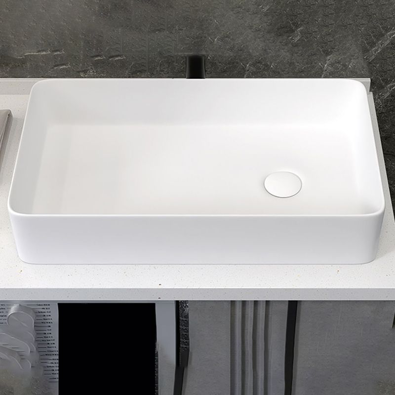 Modern Style Trough Bathroom Sink Rectangle Ceramic Trough Bathroom Sink in White