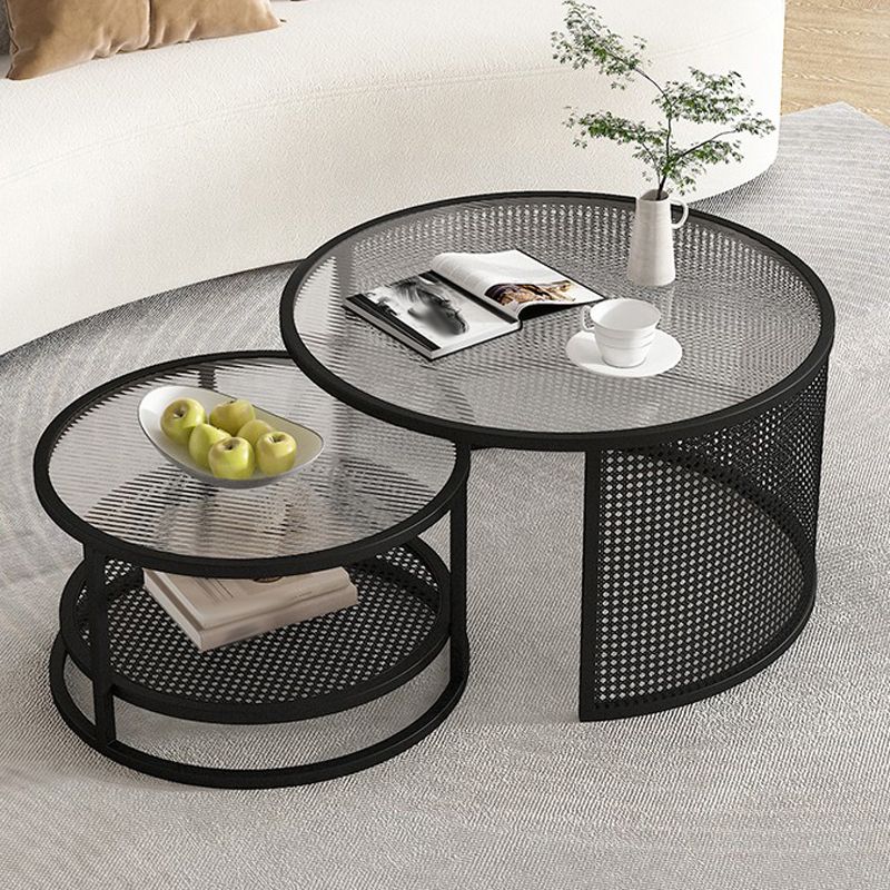 Tropical Coffee Table Glass Top Round Frame Coffee Cocktail Table