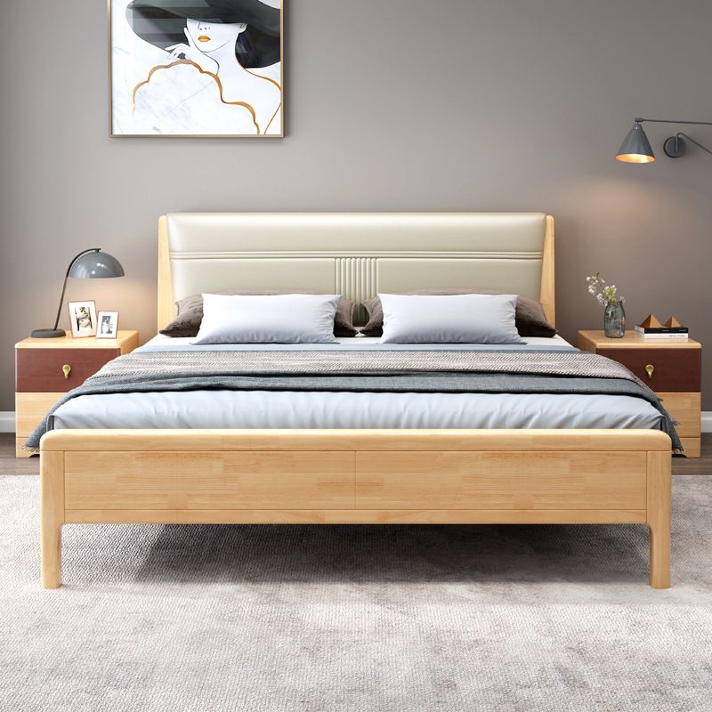 Natural Contemporary Panel Bed Wood and Upholstered Standard Bed Upholstered Headboard