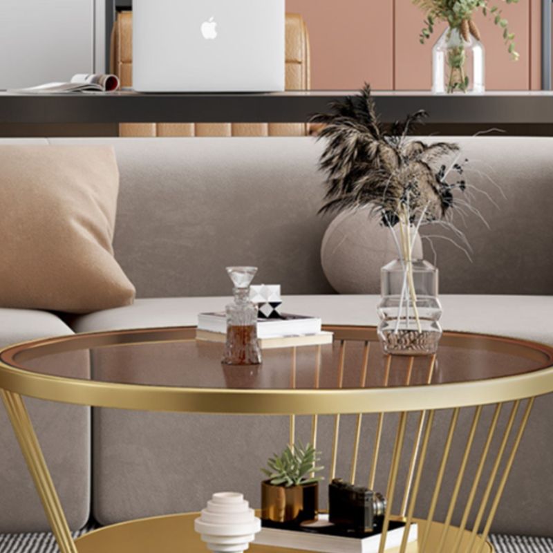 Modern 17.7" H Round Glass Coffee Table Iron Frame Cocktail Table