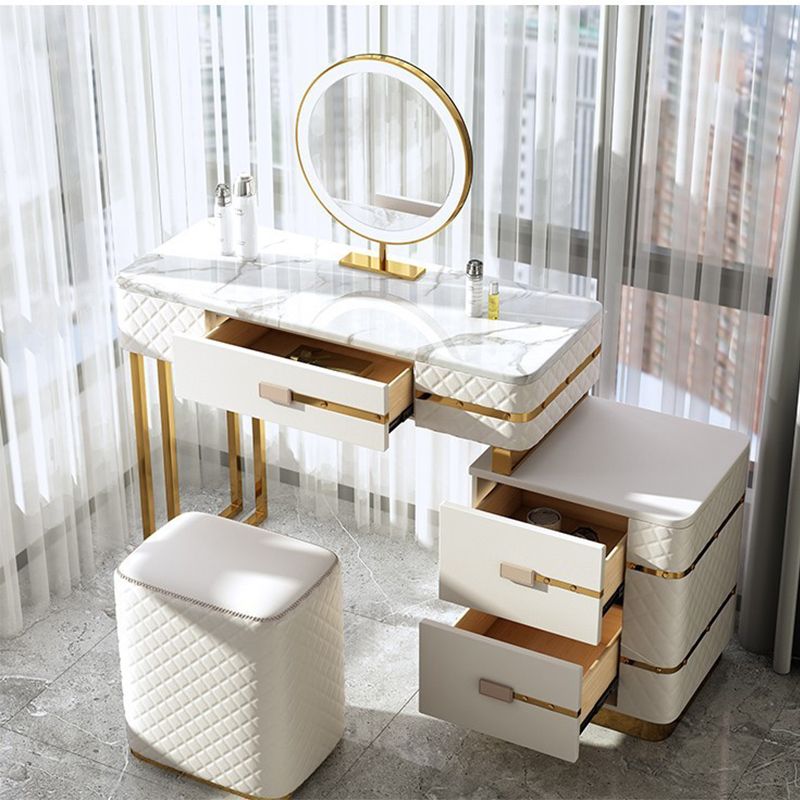 Faux Leather Vanity Dressing Table Set with 3 Storage Drawers