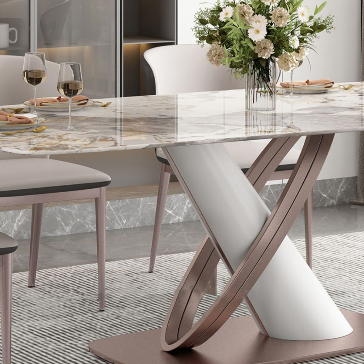 Luxury Sintered Stone Top Dining Set Rectangle 1/2/5/7 Pieces Dining Table with Chairs