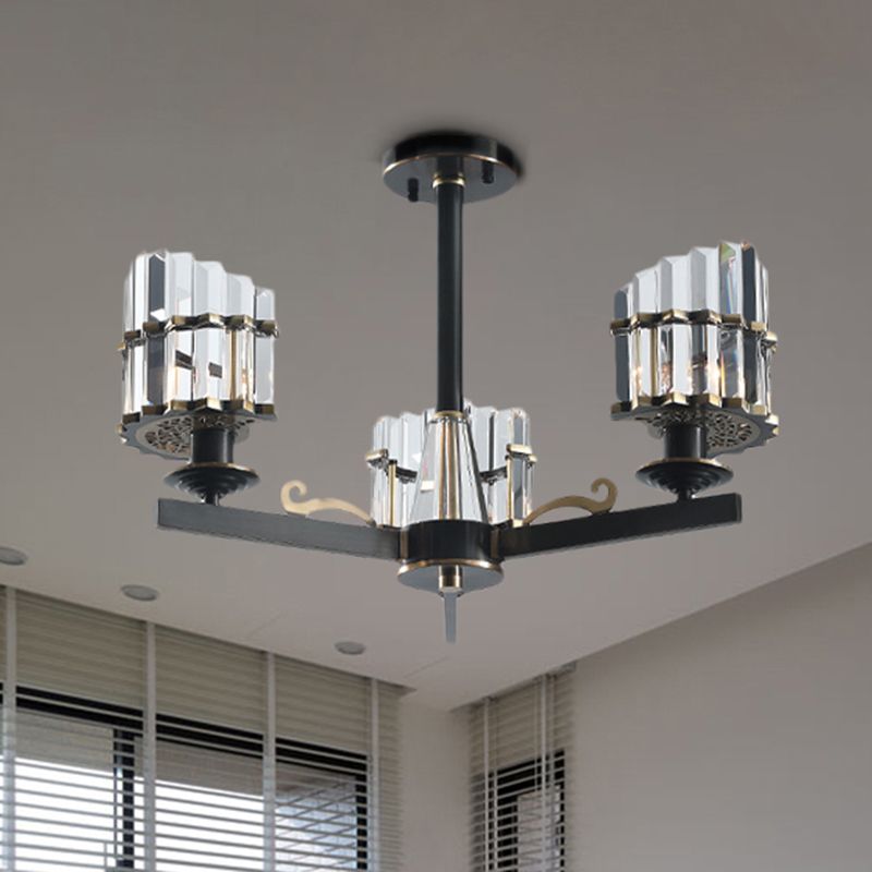 Modernismo Sputnik Luz colgante 3/6/8 Cabezas de la barra de cristal de tres lados Candelier en negro/latón