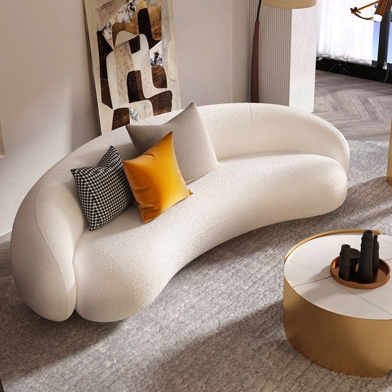 Scandinavian Sofa Fabric White Living Room Tuxedo Arm Cushions Curved Settee