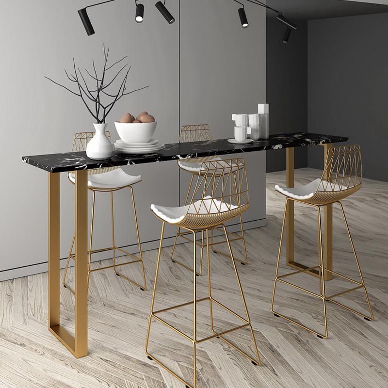 Glam Style Rectangle Stone Bar Table 42-inch Height Gold Sled Pedestal Bistro Table