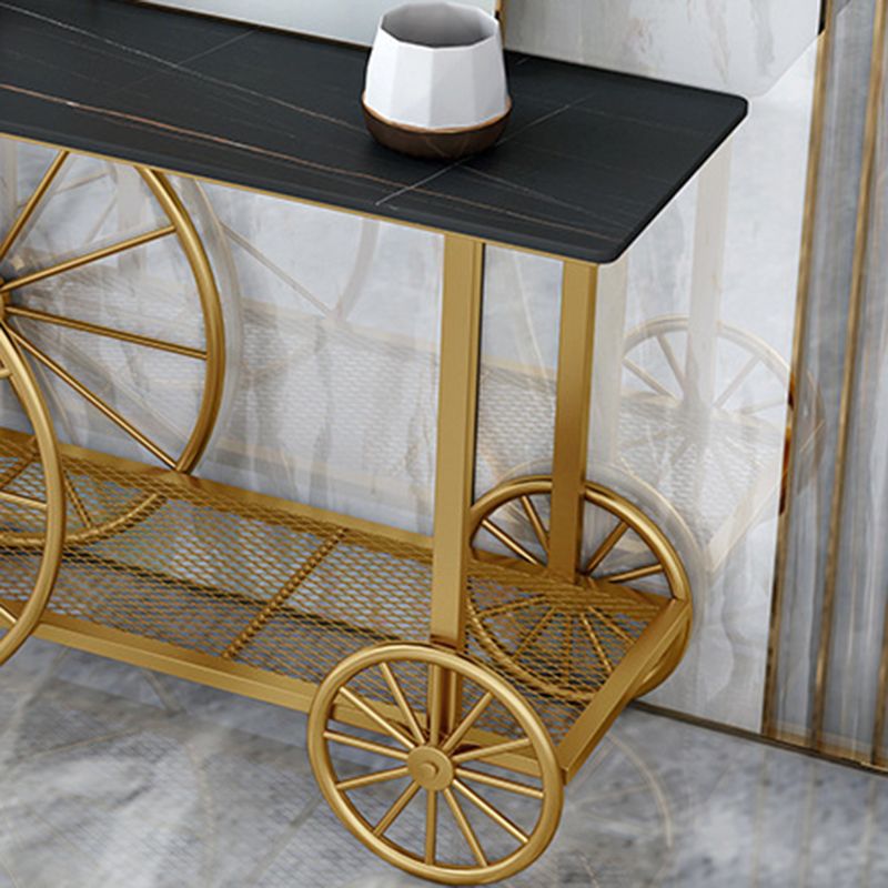 30.32" Tall Wheel Console Table Stone Accent Table with 2 Shelves