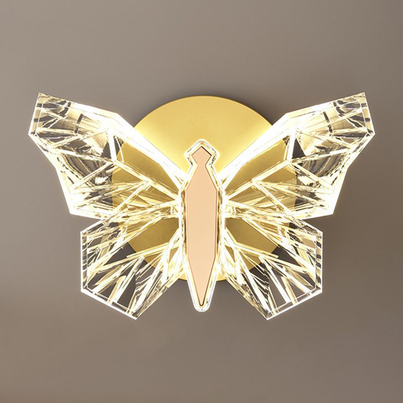 Gold Modern Metal Wall Sconce Butterfly Shape Wall Light with Glass Shade for Living Room