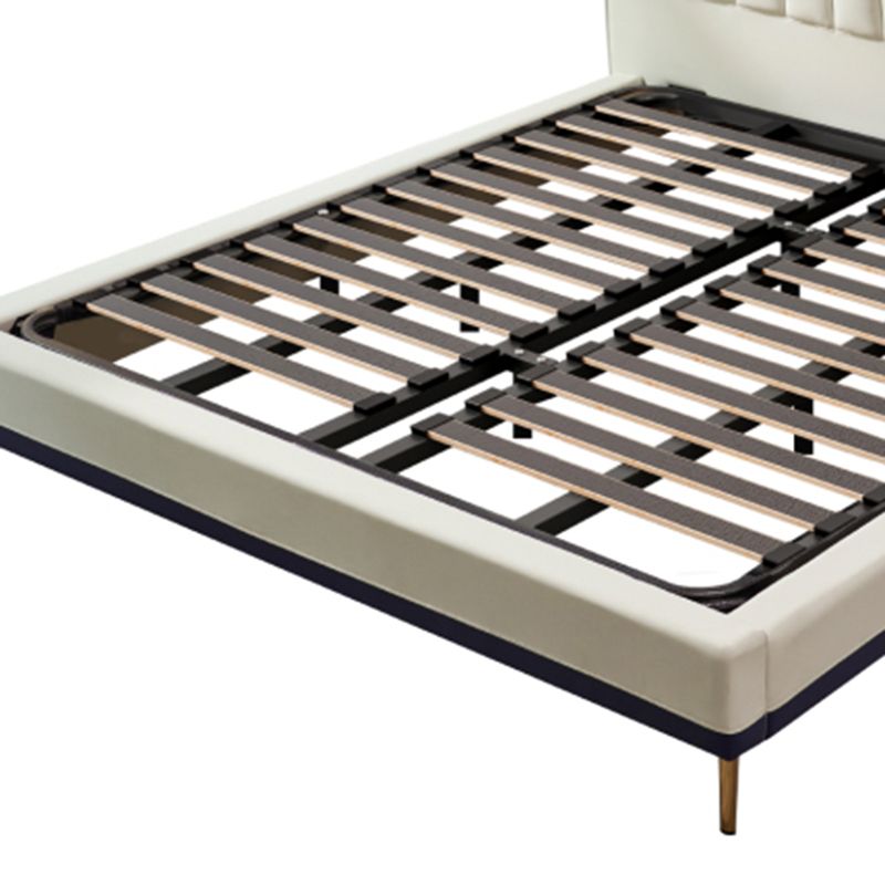 Stepped Glam Standard Bed Beige with Headboard Bed Frame Panel