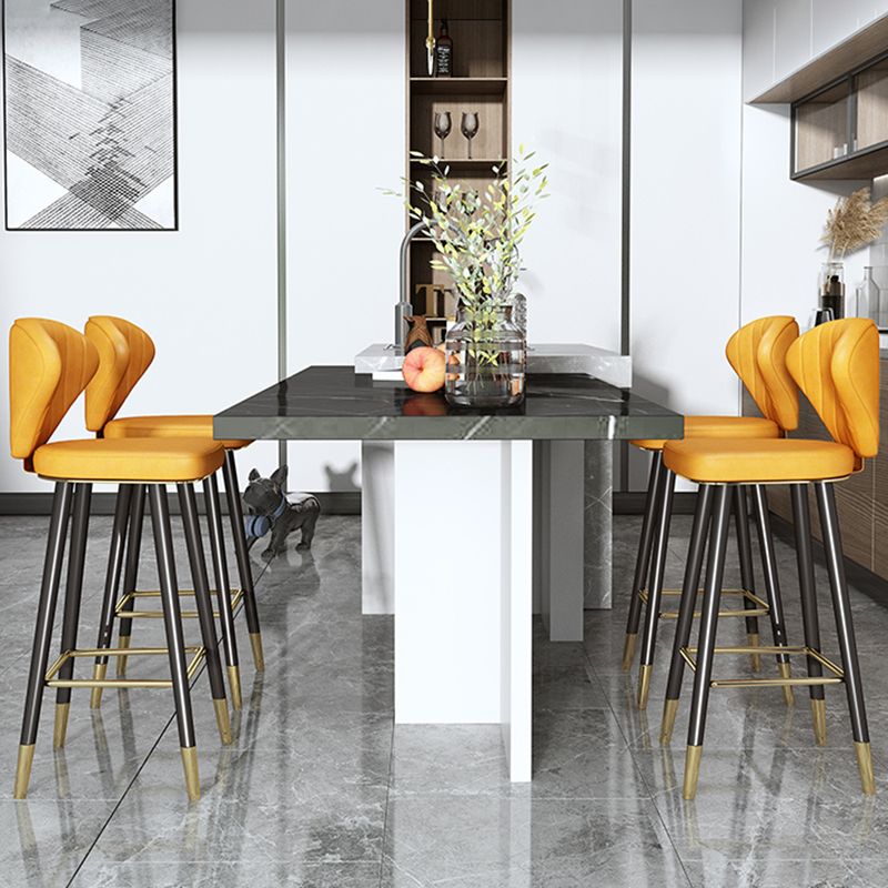 Scandinavian Swivel Leather Counter Stools Black Low Back Bar Stools with Footrest