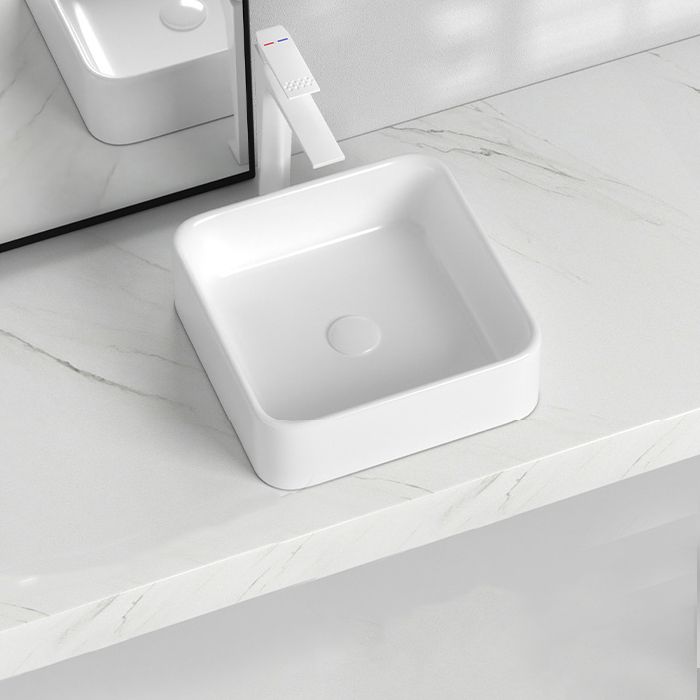 Contemporary Bathroom Sink with Single Faucet Hole Solid Color Rectangular Vessel Sink