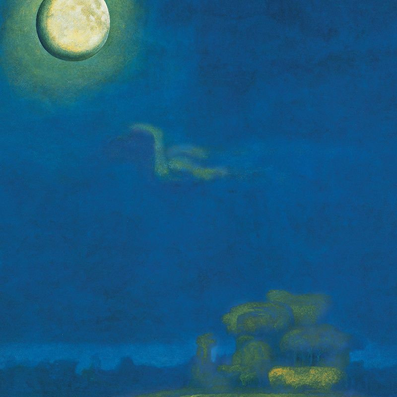 Illustration Moon Night Mural Decal for Living Room, Blue, Custom Size Available