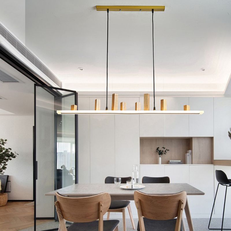 Wood Linear Island Lighting Modern 1-Light Island Pendant Lights
